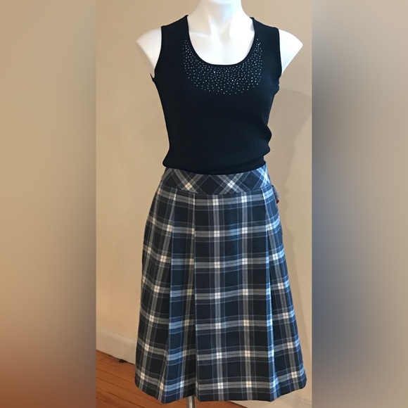 346 Brooks Brothers Checkered Plaid White,Gray & Blue Midi Skirt Size 6 - Picture 2 of 10